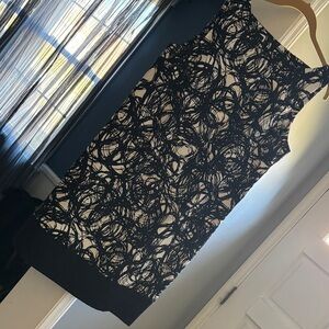 AB Studio Black and Cream Abstract Print Dress